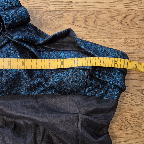 Betsy & Adam Sequin Top/Bow One Shoulder Mermaid Formal Gown - Picture 11 of 12